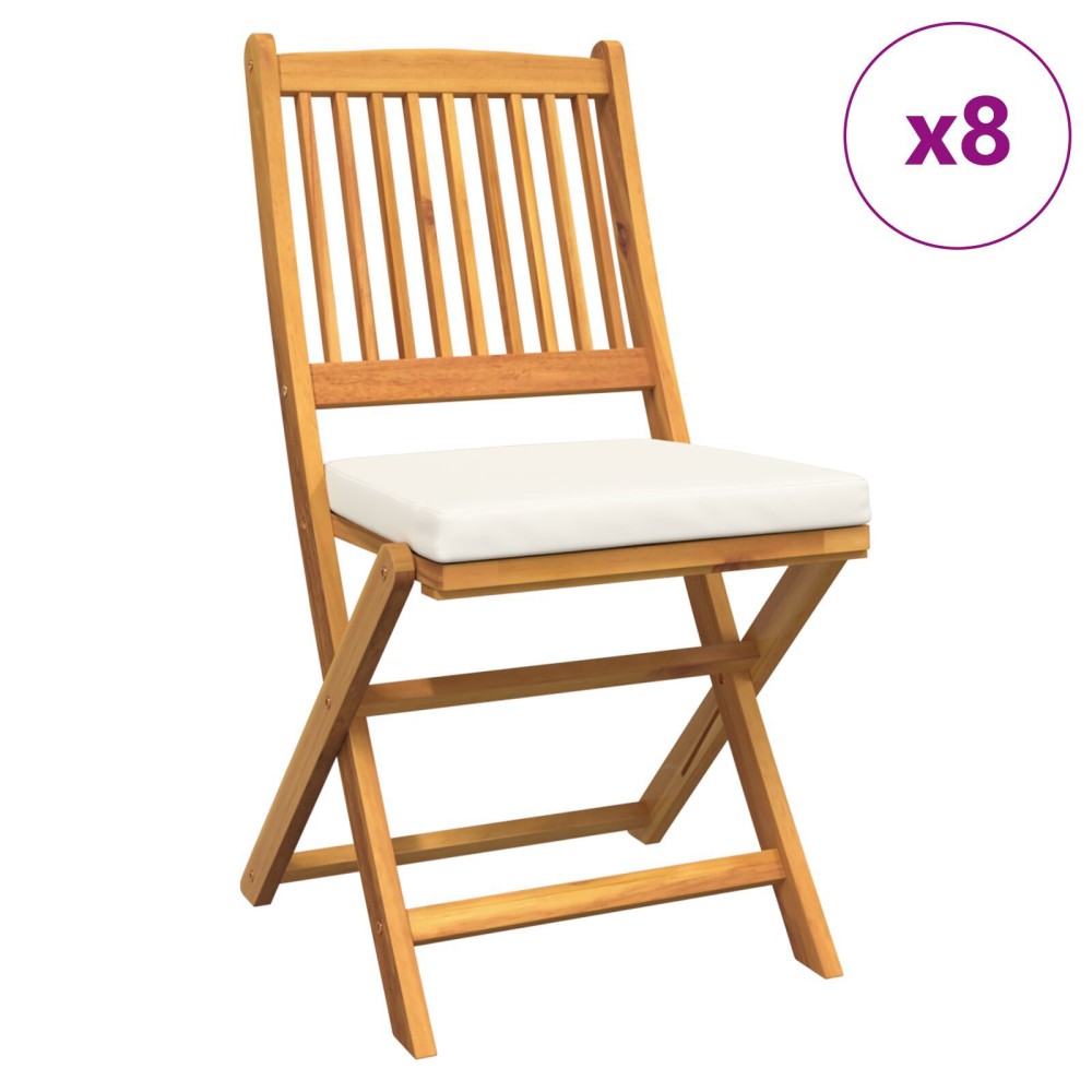 vidaXL Scaun pliant 8 pcs Alb 49 x 57.5 x 92cm Lemn masiv de acacia