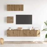 vidaXL Set dulap TV 4 piese montat pe perete Stejar artizanal vidaXL Set dulap TV 4 piese montat pe perete Stejar artizanal