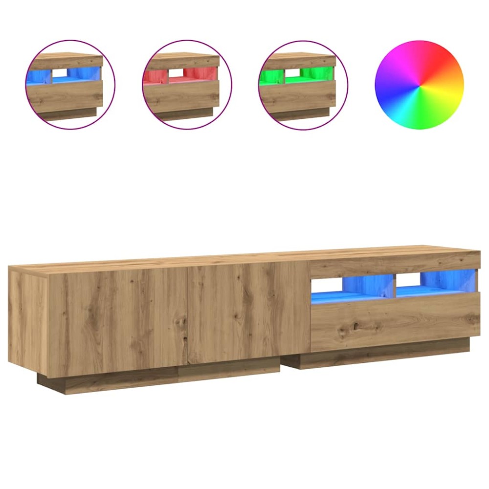 vidaXL Dulap TV cu LED stejar artizanal 180x35x40 cm lemn prelucrat