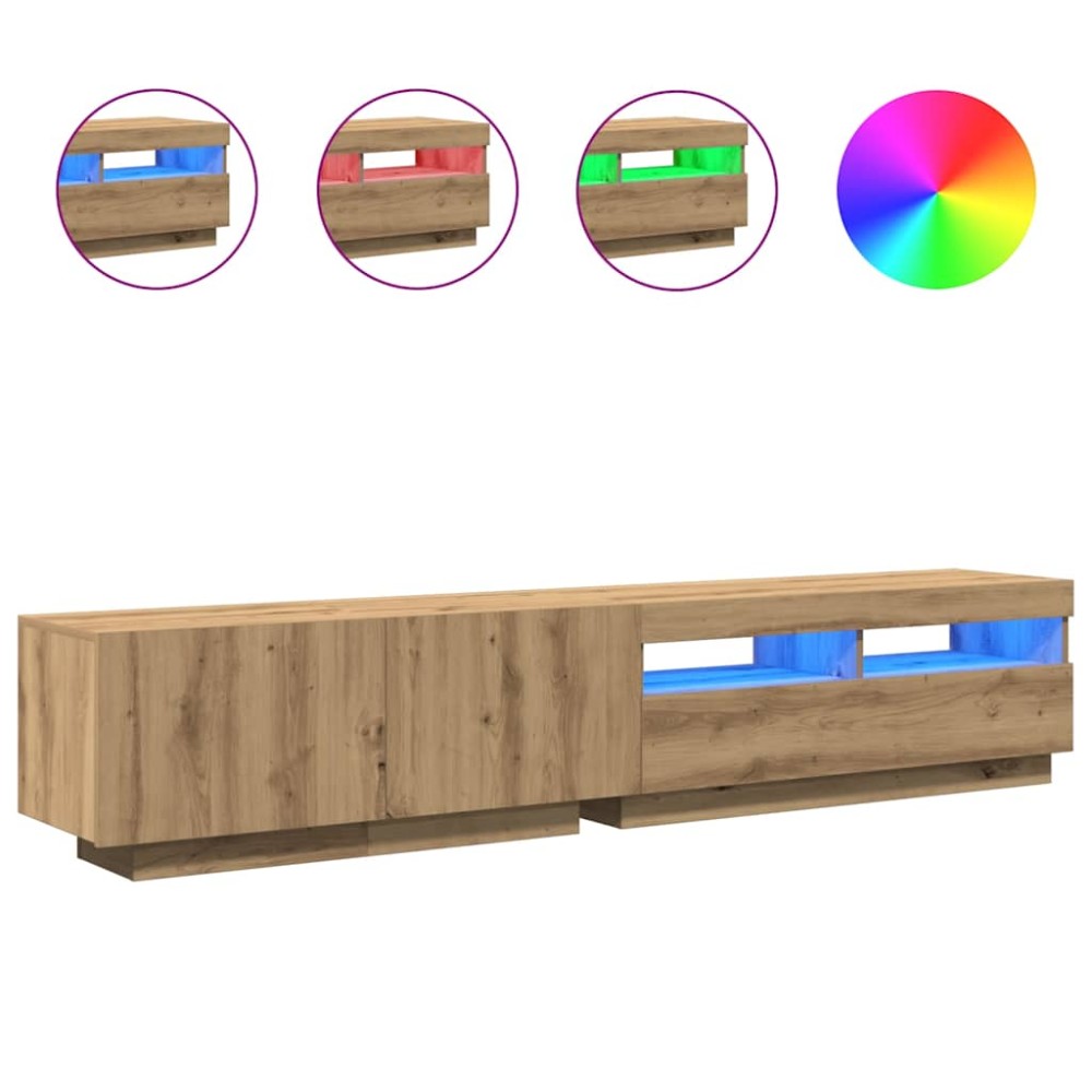 vidaXL Dulap TV cu LED stejar artizanal 200x35x40 cm lemn prelucrat