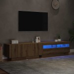 vidaXL Dulap TV cu LED stejar artizanal 200x35x40 cm lemn prelucrat