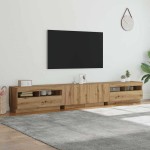 vidaXL Dulap TV cu LED stejar artizanal 260x35x40 cm lemn prelucrat