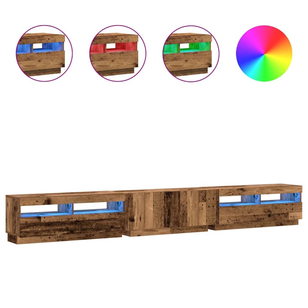 vidaXL Dulap TV cu lumini LED lemn vechi 300x35x40 cm lemn prelucrat