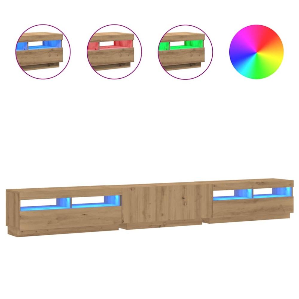 vidaXL Dulap TV cu LED stejar artizanal 300x35x40 cm lemn prelucrat