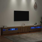 vidaXL Dulap TV cu LED stejar artizanal 300x35x40 cm lemn prelucrat