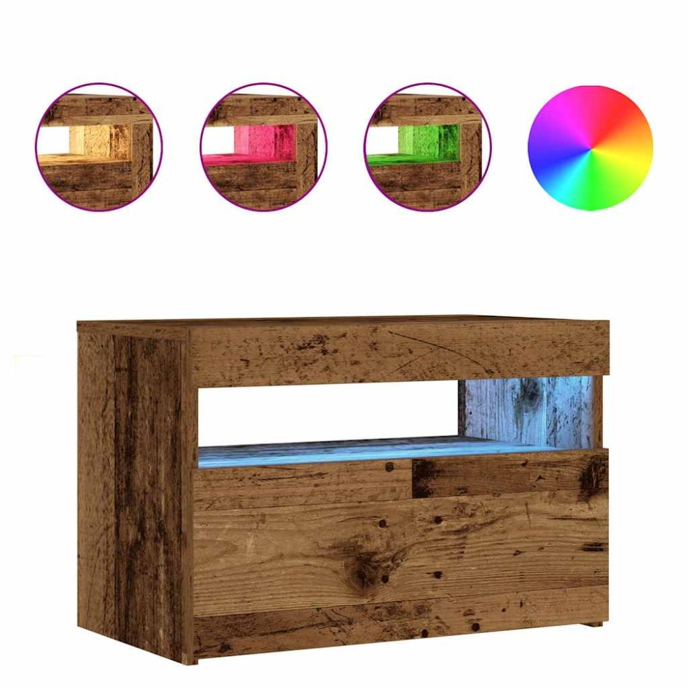 vidaXL Noptiera cu lumini LED Lemn vechi 60x35x40 cm Lemn prelucrat