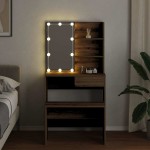 vidaXL Set de masă de toaletă cu LED Artisan Stejar lemn prelucrat