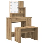 vidaXL Set de masă de toaletă cu LED Artisan Stejar lemn prelucrat vidaXL Set de masă de toaletă cu LED Artisan Stejar lemn prelucrat