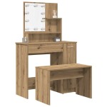 vidaXL Set de masă de toaletă cu LED Artisan Stejar lemn prelucrat vidaXL Set de masă de toaletă cu LED Artisan Stejar lemn prelucrat
