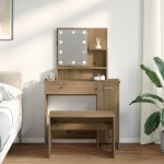 vidaXL Set de masă de toaletă cu LED Artisan Stejar lemn prelucrat vidaXL Set de masă de toaletă cu LED Artisan Stejar lemn prelucrat