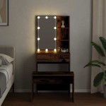 vidaXL Set de măsuță de toaletă cu LED Lemn vechi din lemn lemnos