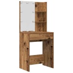 vidaXL Set de măsuță de toaletă cu LED Lemn vechi din lemn lemnos