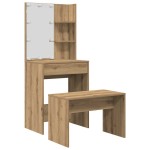 vidaXL Set de masă de toaletă cu LED Artisan Stejar lemn prelucrat