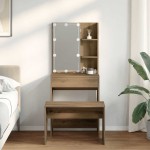 vidaXL Set de masă de toaletă cu LED Artisan Stejar lemn prelucrat