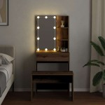 vidaXL Set de masă de toaletă cu LED Artisan Stejar lemn prelucrat