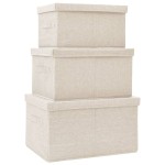 vidaXL Set cutii depozitare stivuibile, 3 buc., crem, țesătură vidaXL Set cutii depozitare stivuibile, 3 buc., crem, țesătură
