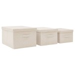 vidaXL Set cutii depozitare stivuibile, 3 buc., crem, țesătură vidaXL Set cutii depozitare stivuibile, 3 buc., crem, țesătură
