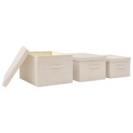 vidaXL Set cutii depozitare stivuibile, 3 buc., crem, țesătură vidaXL Set cutii depozitare stivuibile, 3 buc., crem, țesătură
