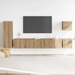 vidaXL Set dulap TV 5 piese montat pe perete Stejar artizanal vidaXL Set dulap TV 5 piese montat pe perete Stejar artizanal