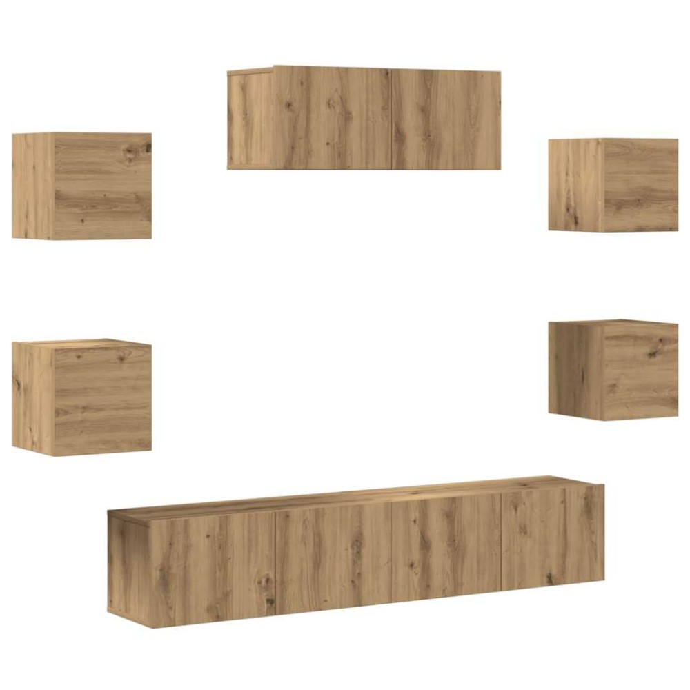 vidaXL Set dulap TV 7 piese Stejar Artisan montat pe perete
