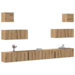 vidaXL Set dulap TV 7 piese montat pe perete Stejar artizanal vidaXL Set dulap TV 7 piese montat pe perete Stejar artizanal
