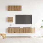 vidaXL Set dulap TV 4 piese montat pe perete Stejar artizanal vidaXL Set dulap TV 4 piese montat pe perete Stejar artizanal