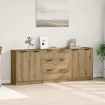 vidaXL Dulap, 3 buc., stejar artizanal, 60x30x70 cm, lemn prelucrat vidaXL Dulap, 3 buc., stejar artizanal, 60x30x70 cm, lemn prelucrat
