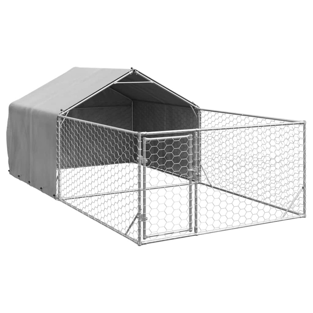 vidaXL Canisa de exterior cu alergare 5x2x1,5 m otel galvanizat