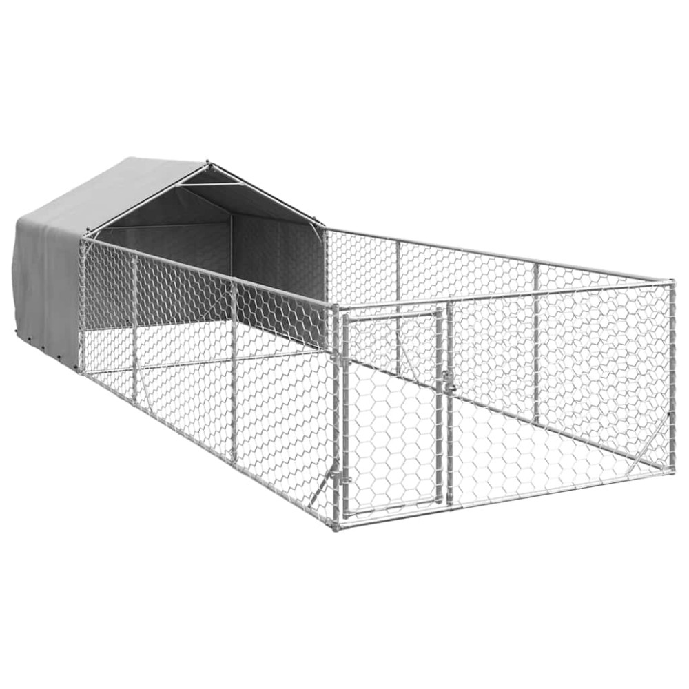 vidaXL Canisa de exterior cu alergare 6x2x1,5 m otel galvanizat