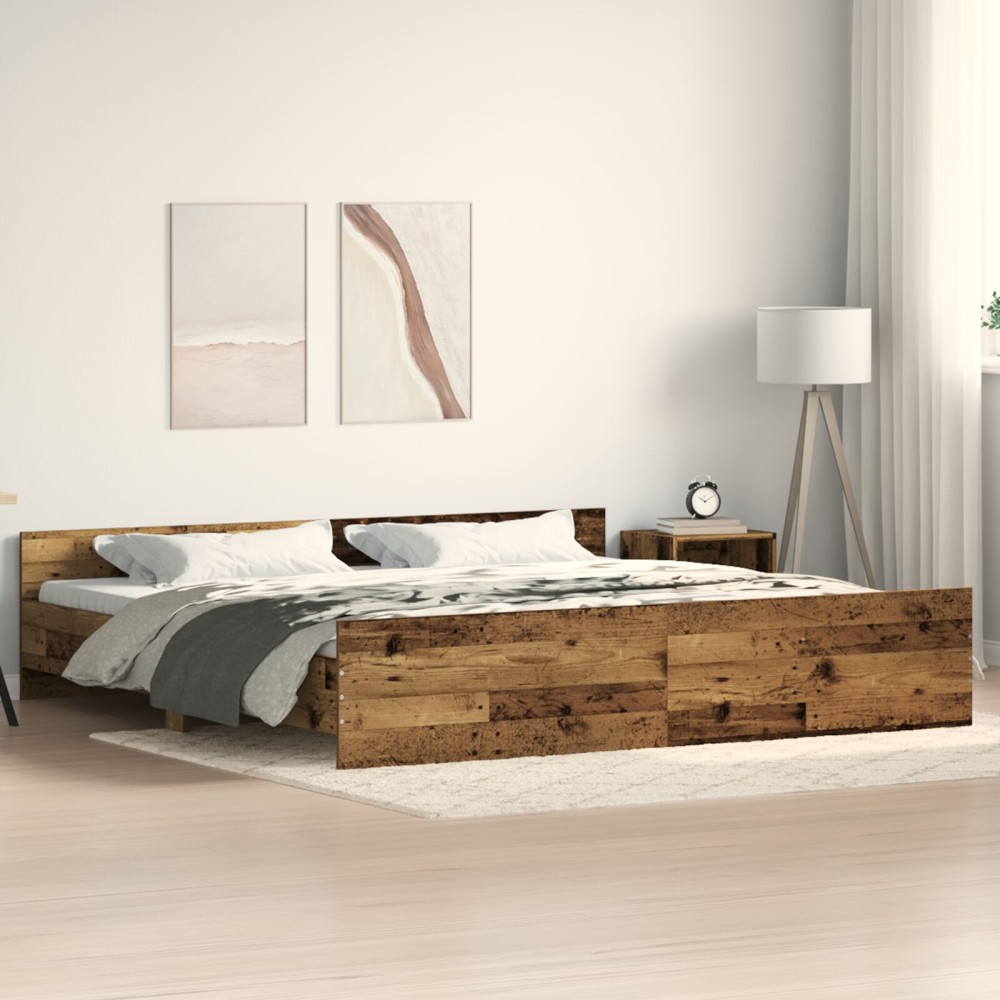 vidaXL Cadru de pat cu headboard Lemn vechi 200 x 200 cm Lemn compozit