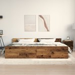vidaXL Cadru de pat cu headboard Lemn vechi 200 x 200 cm Lemn compozit vidaXL Cadru de pat cu headboard Lemn vechi 200 x 200 cm Lemn compozit