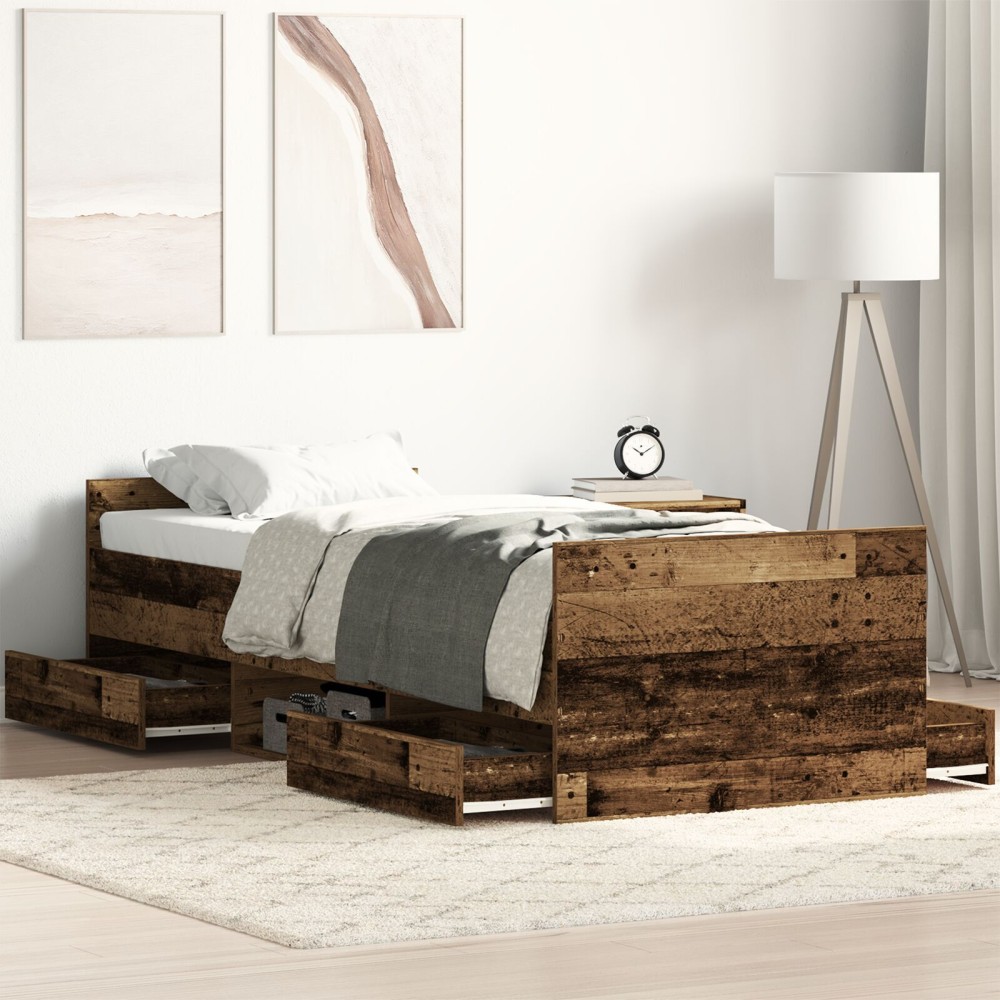 vidaXL Cadru de pat cu headboard Lemn vechi 75 x 190 cm Lemn compozit