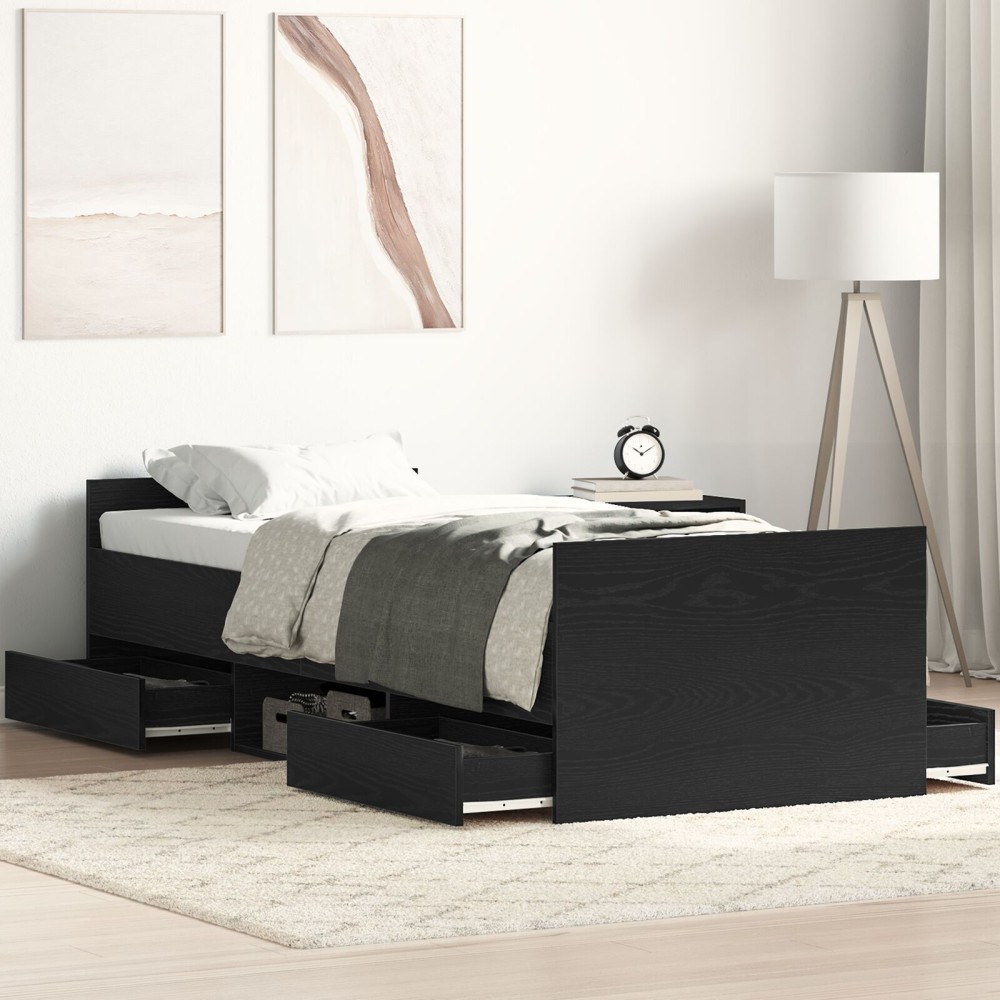 vidaXL Cadru de pat cu sertar Stejar negru 75 x 190 cm Lemn compozit