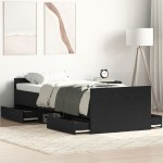 vidaXL Cadru de pat cu sertar Stejar negru 75 x 190 cm Lemn compozit