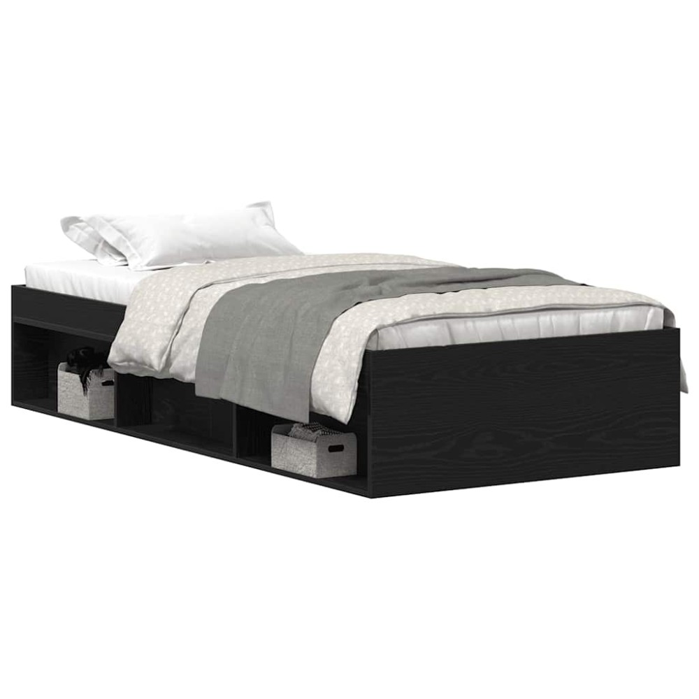 vidaXL Cadru de pat fără saltea Stejar negru 75x190 cm Lemn prelucrat
