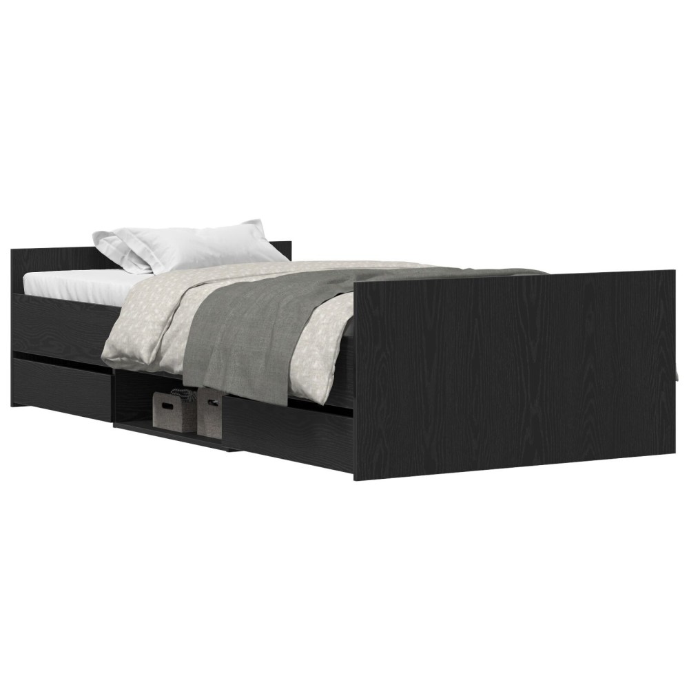 vidaXL Cadru de pat cu sertar Stejar negru 100 x 200 cm Lemn compozit
