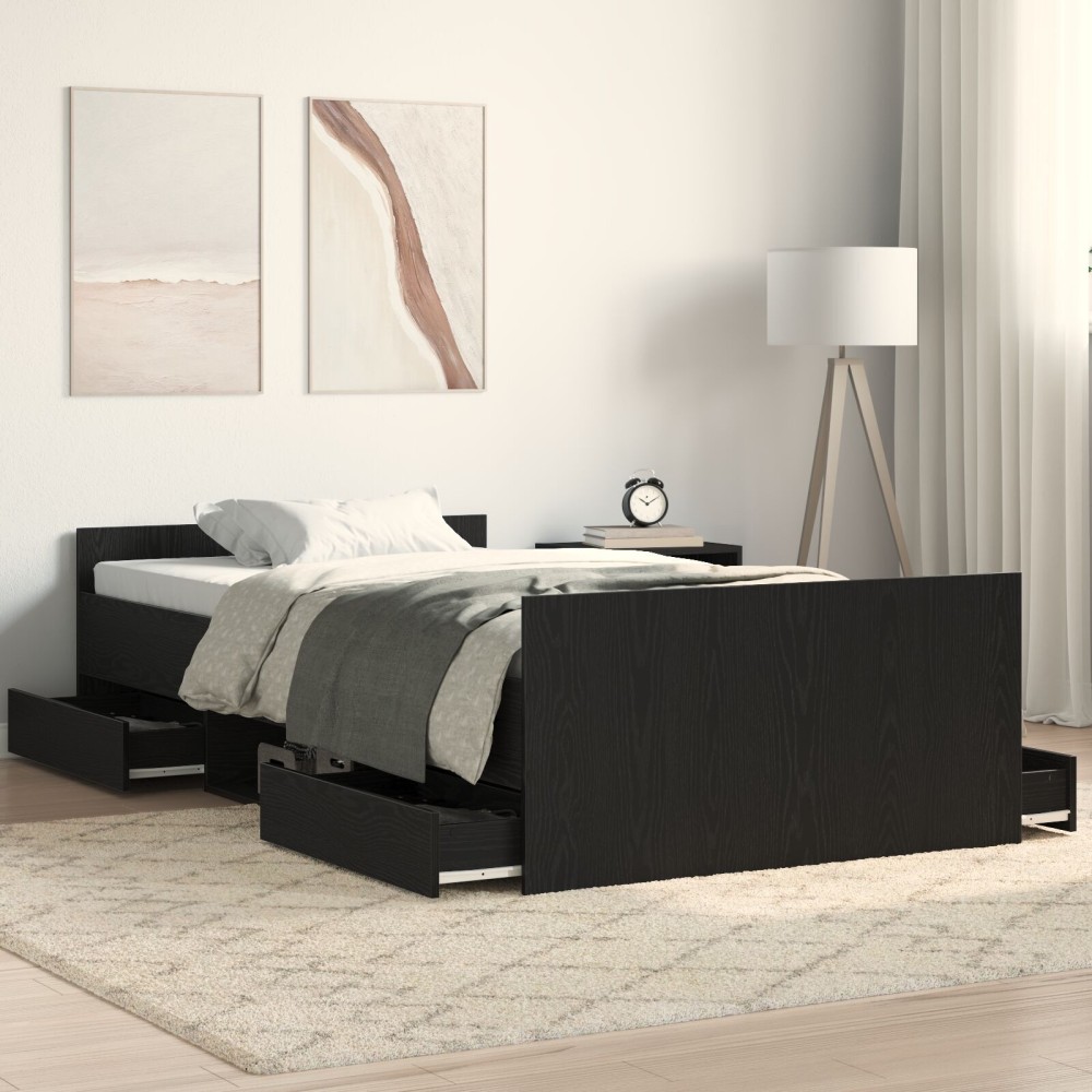 vidaXL Cadru de pat cu sertar Stejar negru 90 x 190 cm Lemn compozit