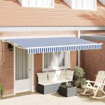 vidaXL Cortina Retractabilă Manual Albastru și Alb 350x200 cm țesătură vidaXL Cortina Retractabilă Manual Albastru și Alb 350x200 cm țesătură