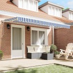 vidaXL Cortina Retractabilă Manual Albastru și Alb 350x200 cm țesătură vidaXL Cortina Retractabilă Manual Albastru și Alb 350x200 cm țesătură