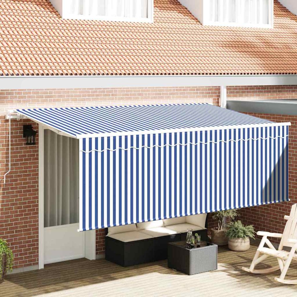 vidaXL Cortina Retractabilă Manual Albastru și Alb 400 x 200 cm