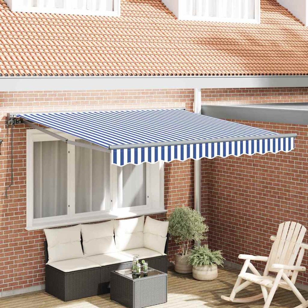 vidaXL Cortina Retractabilă Albastru și Alb 300x250 cm țesătură