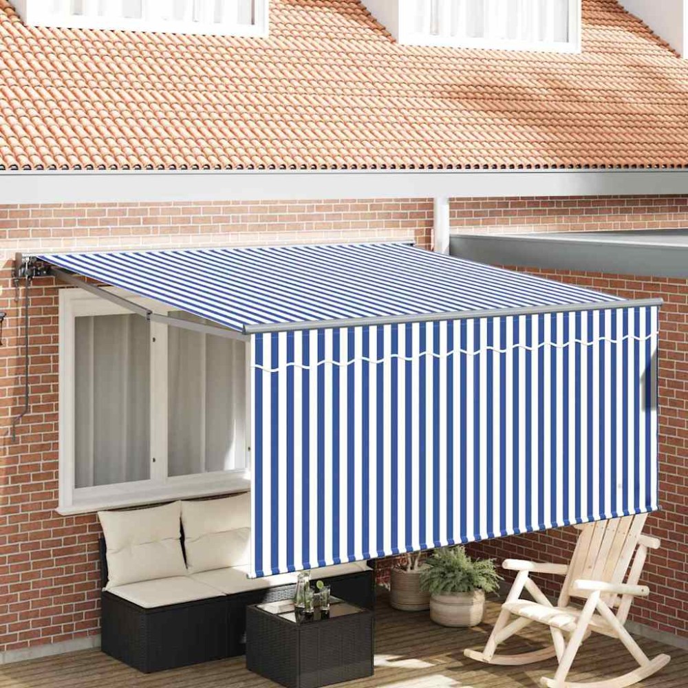 vidaXL Cortina Retractabilă Albastru și alb 300 x 250 cm țesătură