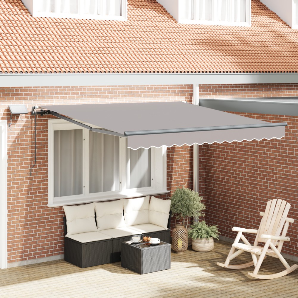 Marcheza retractabilă manuală vidaXL cu LED Gri deschis 300x250 cm