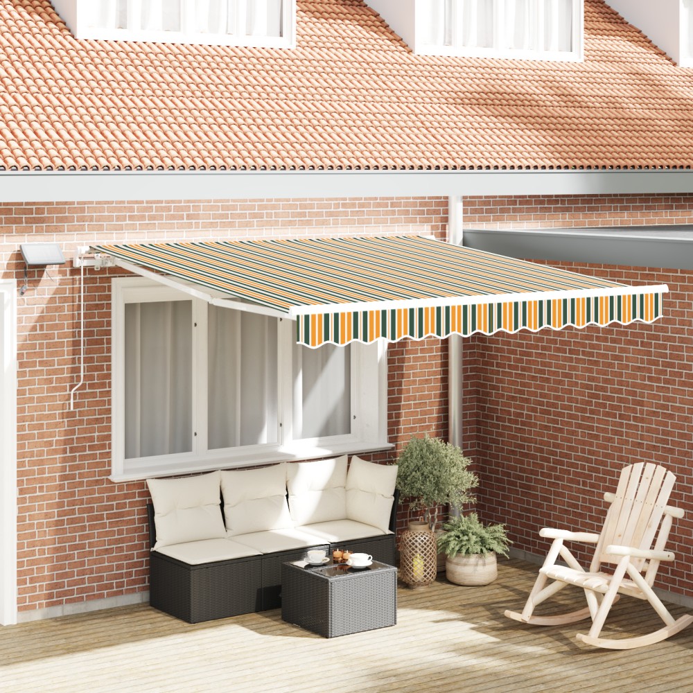 vidaXL Marchiză retractabilă with Manual Verde și galben 300 x 250 cm