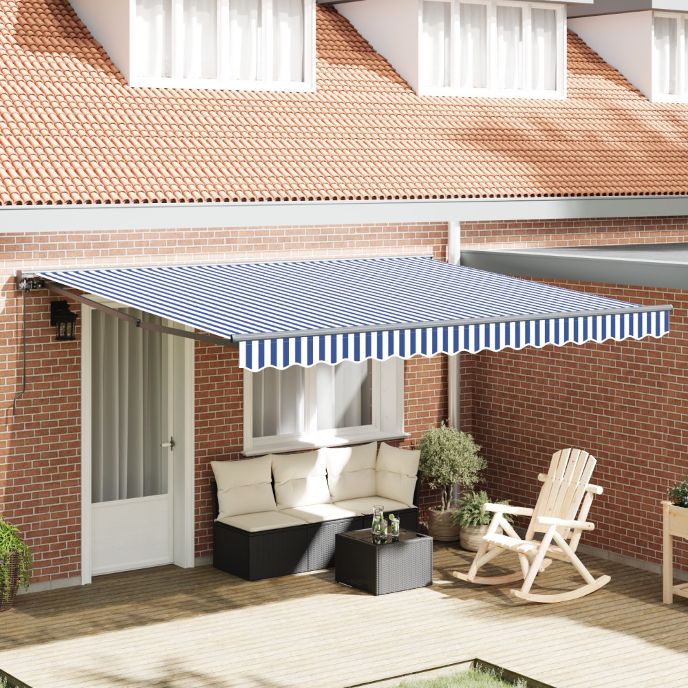 vidaXL Cortina Retractabilă Albastru și Alb 350 x 250 cm