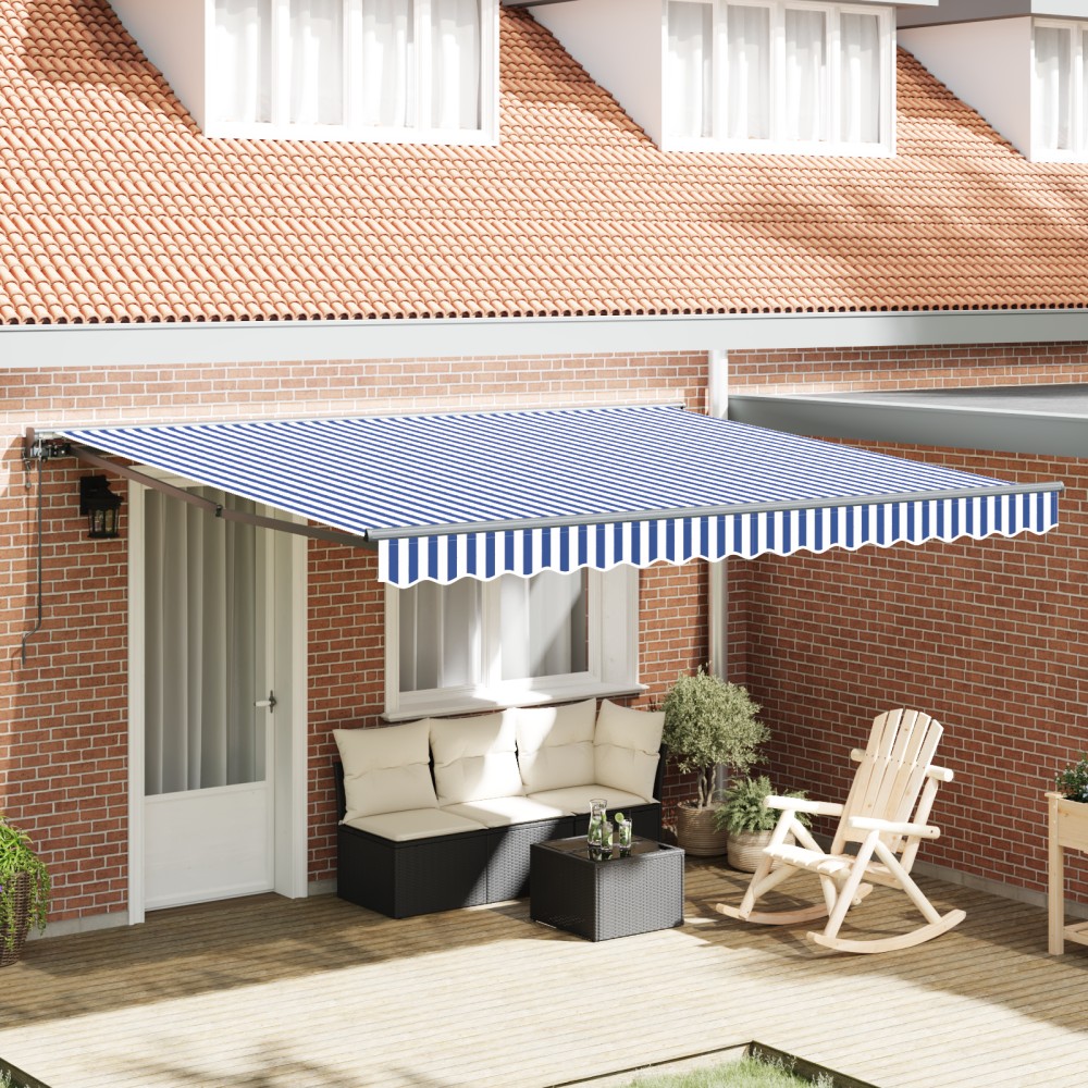 vidaXL Cortina Retractabilă Manual Albastru și alb 350 x 250 cm