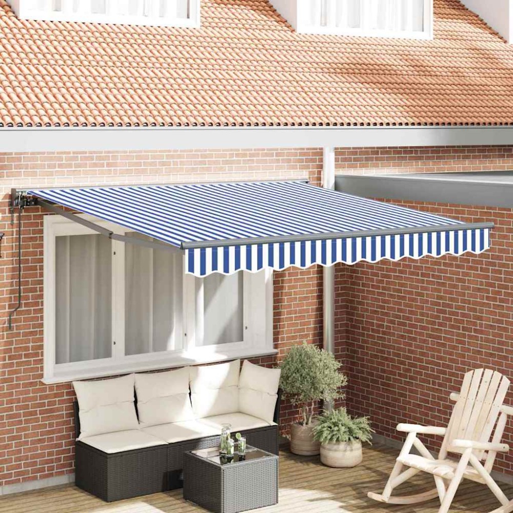 vidaXL Cortina Retractabilă Albastru și Alb 350x250 cm țesătură