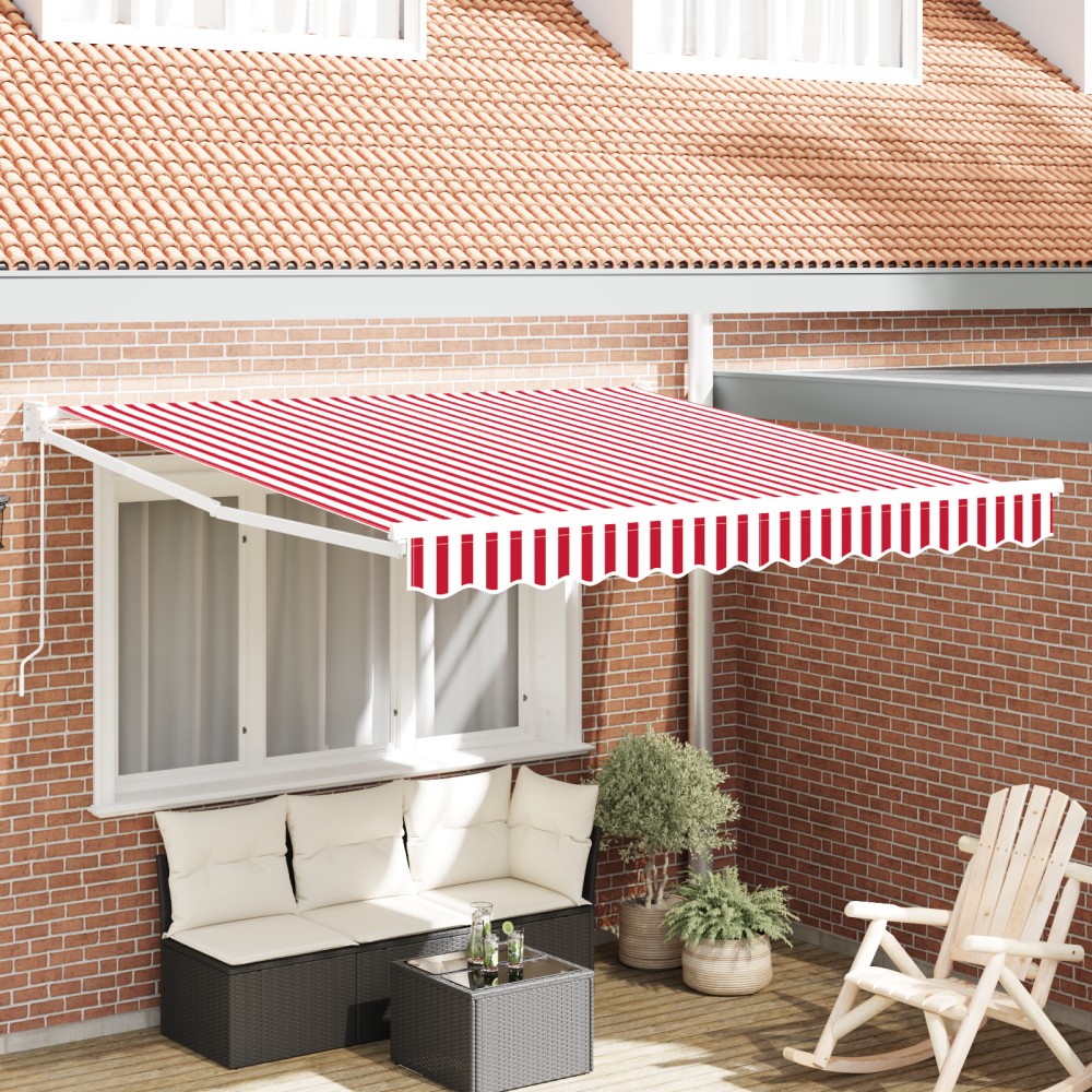 vidaXL Marchiză retractabilă manuală Dungă roșie și albă 350x250 cm