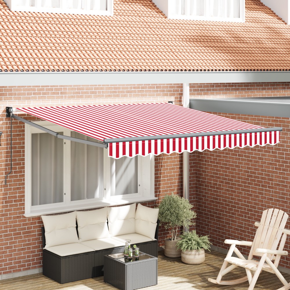 vidaXL Marchiză retractabilă manuală Dungi Roșu și Alb 350x250 cm