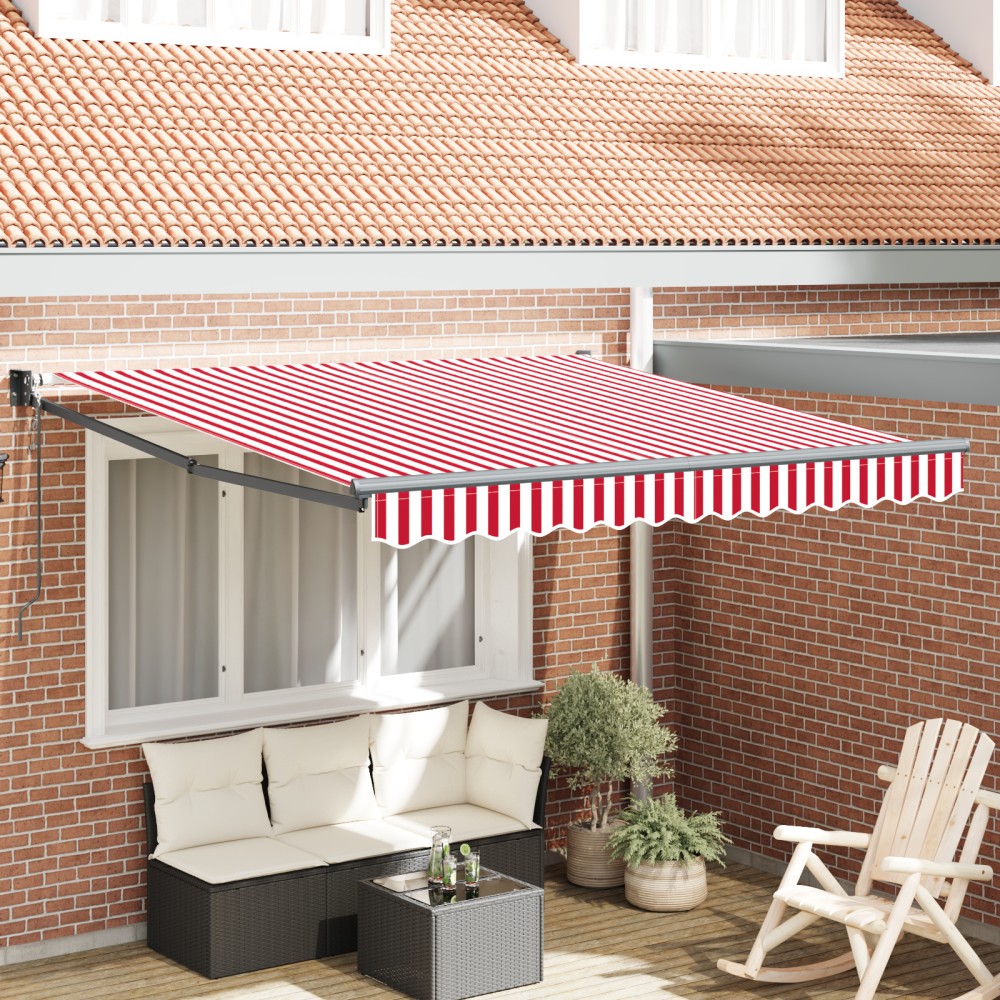 vidaXL Markiză Retractabilă Automată Dungi Roșii și Albe 350x250 cm